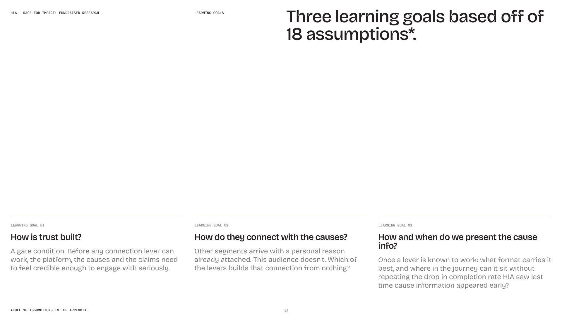 Assumptions and learning goals